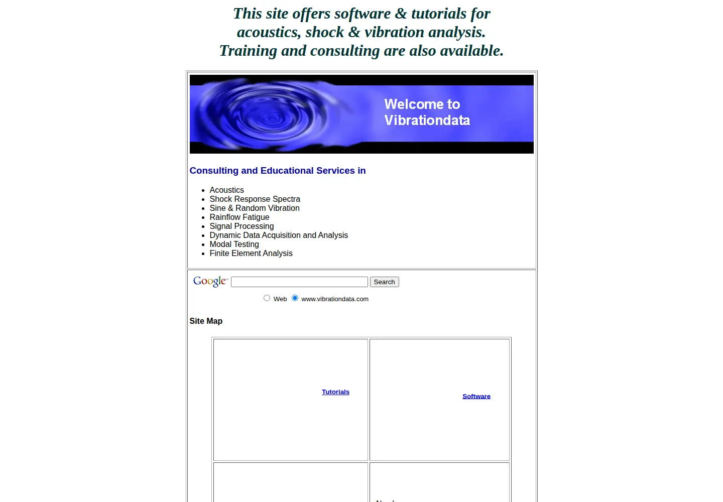 Captured homepage of vibrationdata.com in the current scan