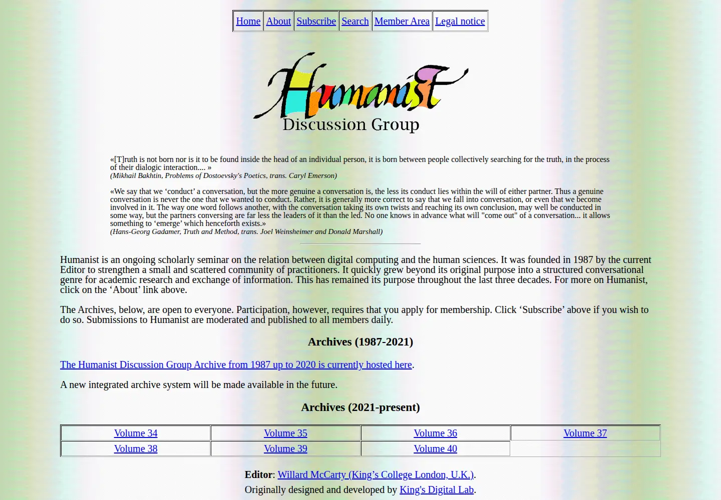 Screenshot of dhhumanist.org