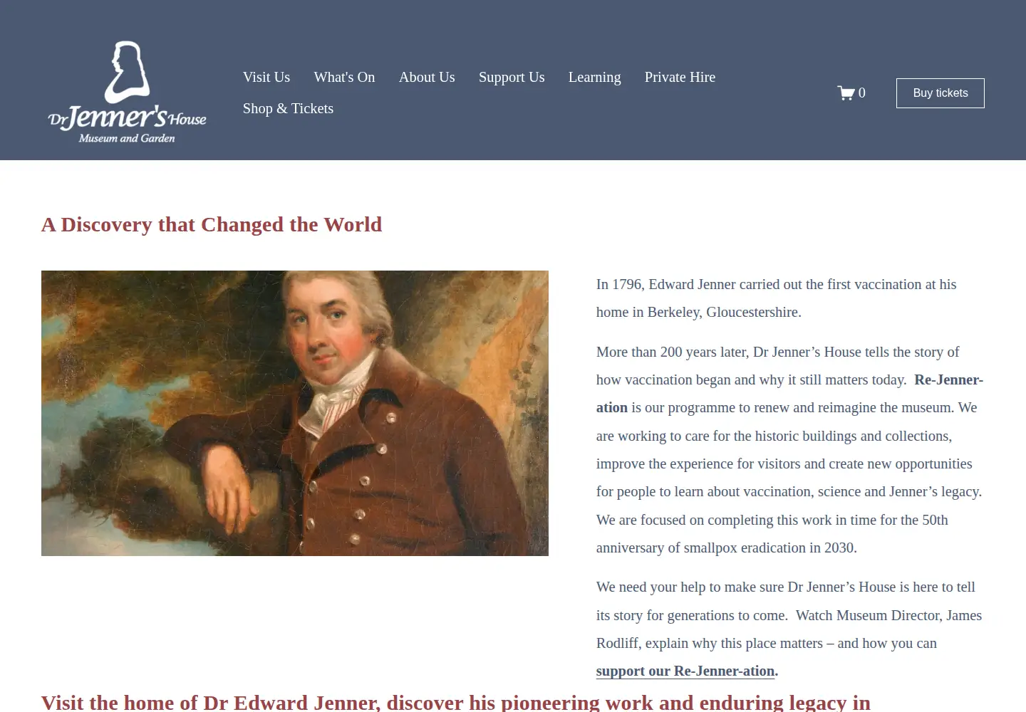 Captured homepage of jennermuseum.com in the current scan
