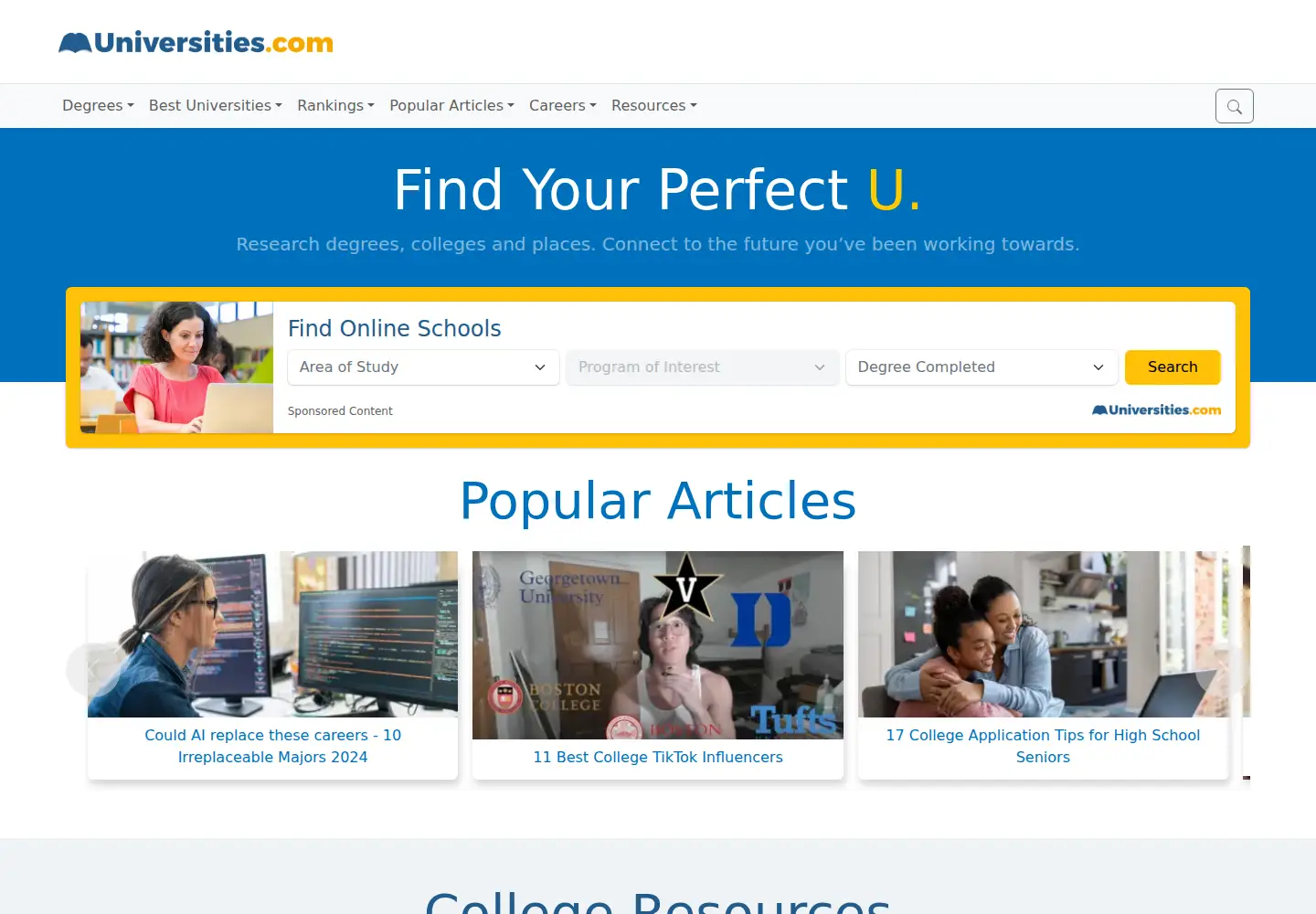 Screenshot of universities.com
