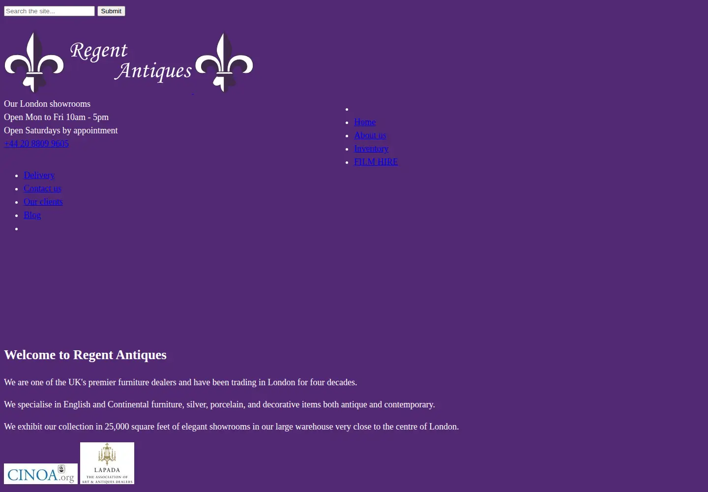 Captured homepage of regentantiques.com in the current scan