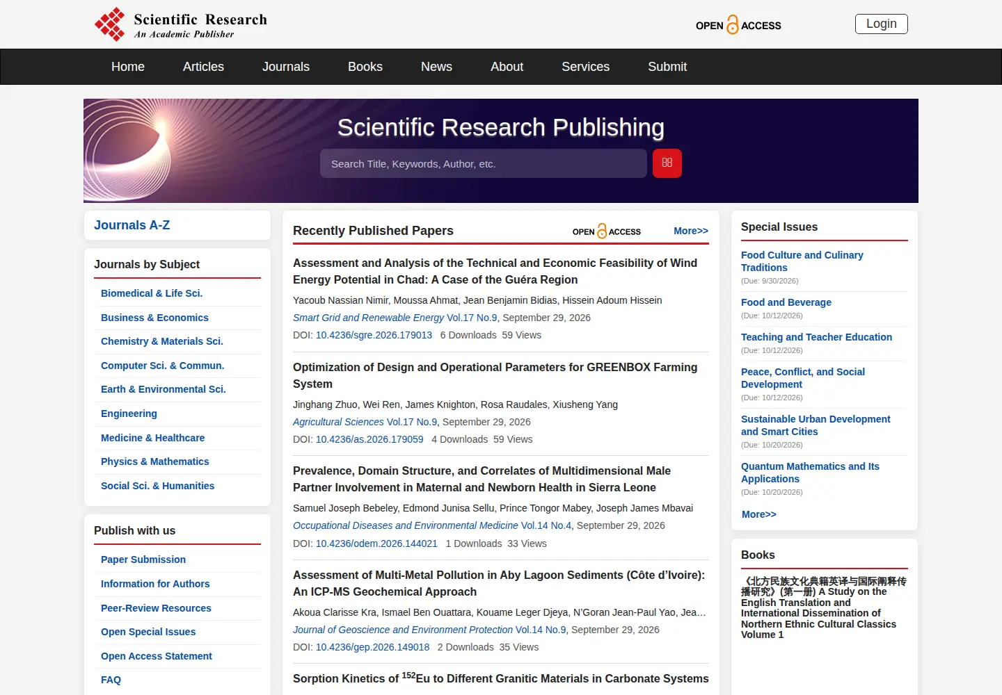 Screenshot of scirp.org