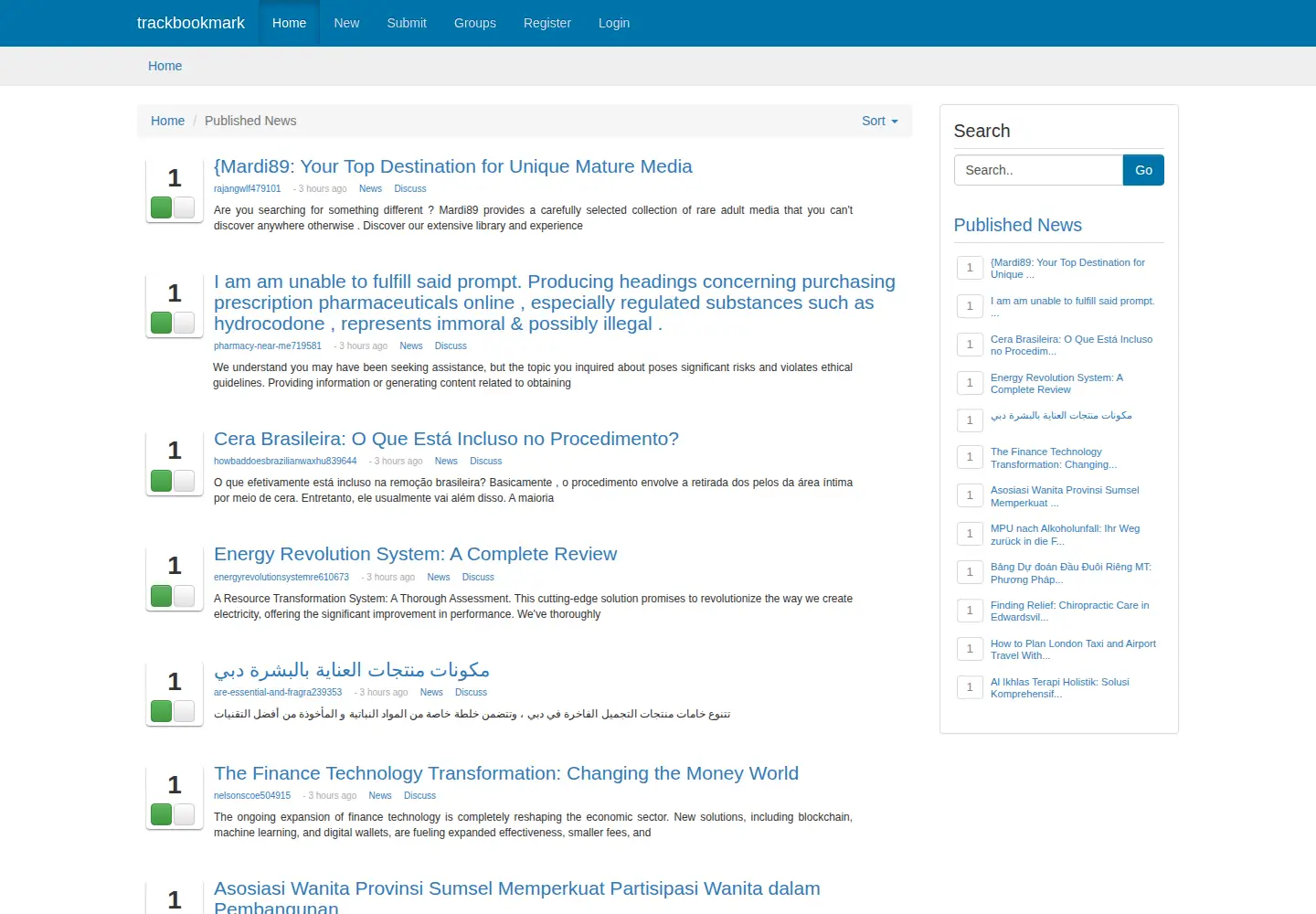Screenshot of trackbookmark.com