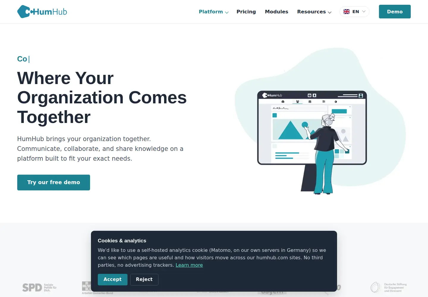 Screenshot of humhub.com