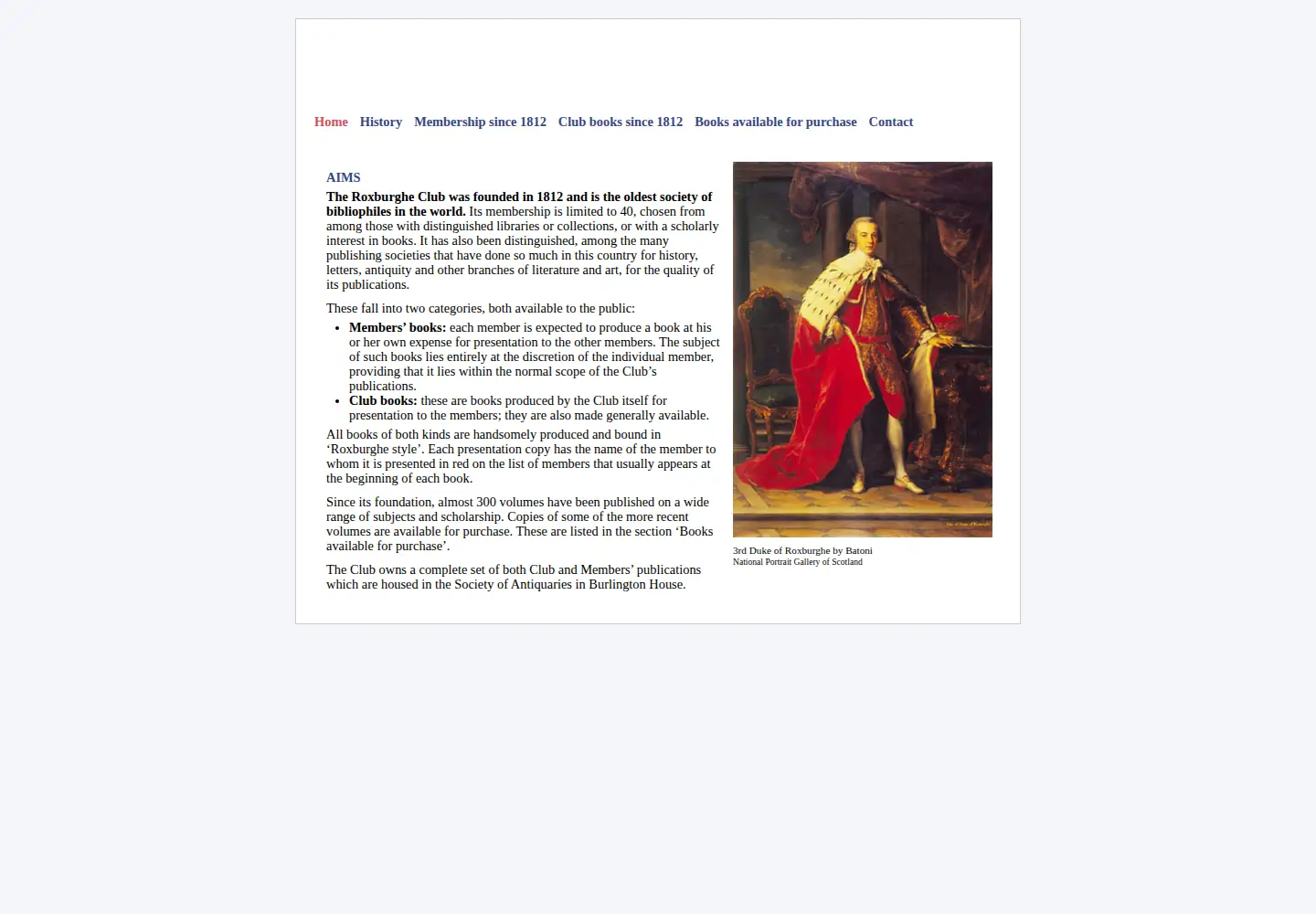 Captured homepage of roxburgheclub.org.uk in the current scan