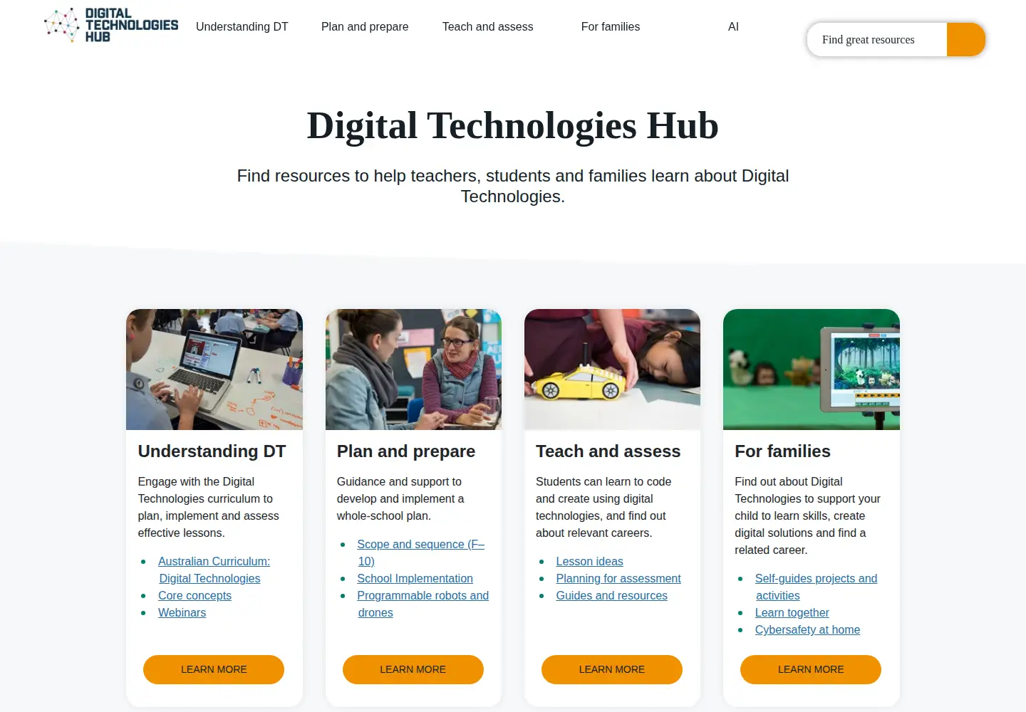 Captured homepage of digitaltechnologieshub.edu.au in the current scan