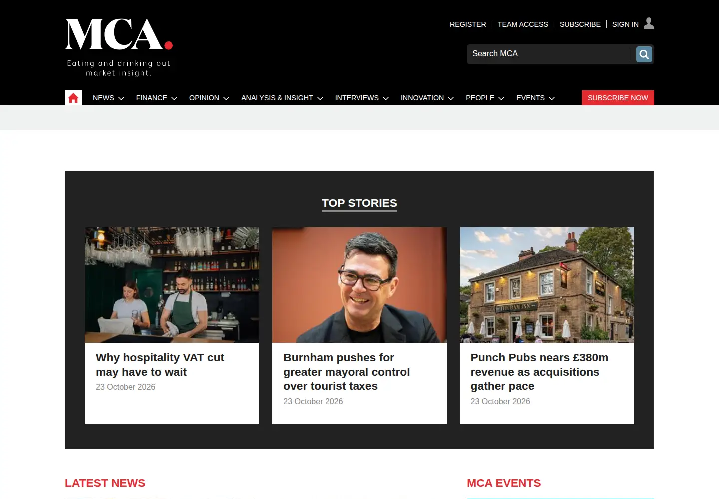Captured homepage of mca-insight.com in the current scan