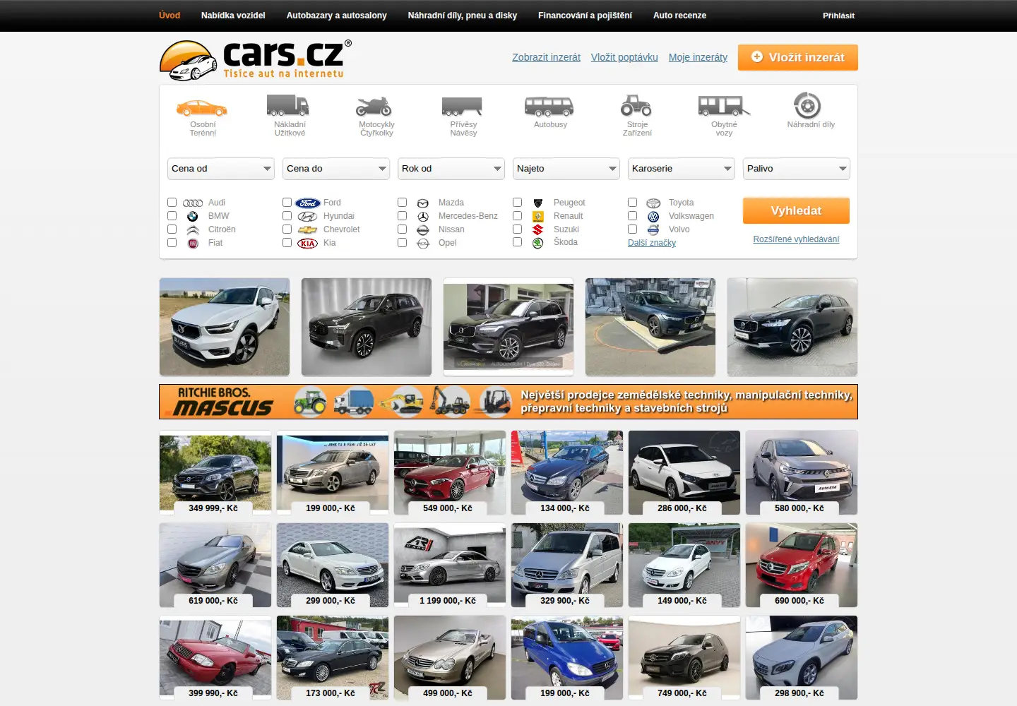 Captured homepage of cars.cz in the current scan