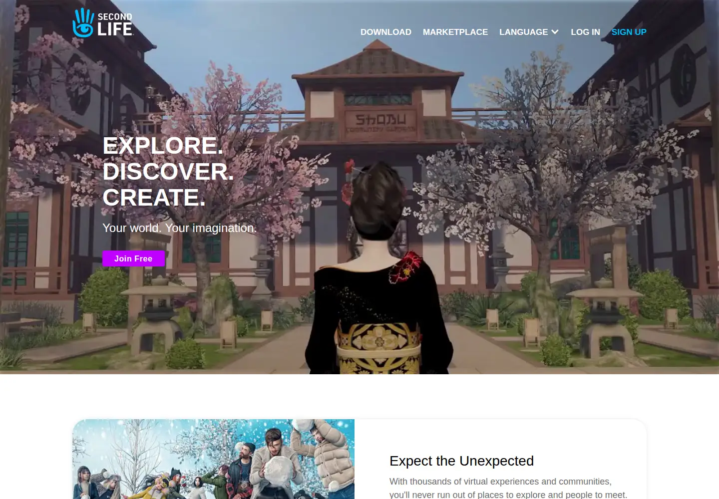 Screenshot of secondlife.com