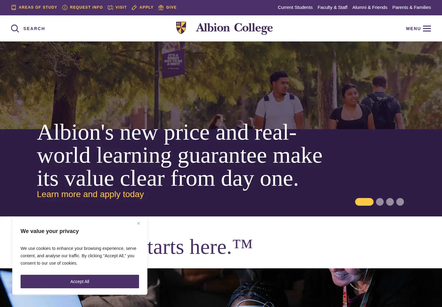 Screenshot of albion.edu