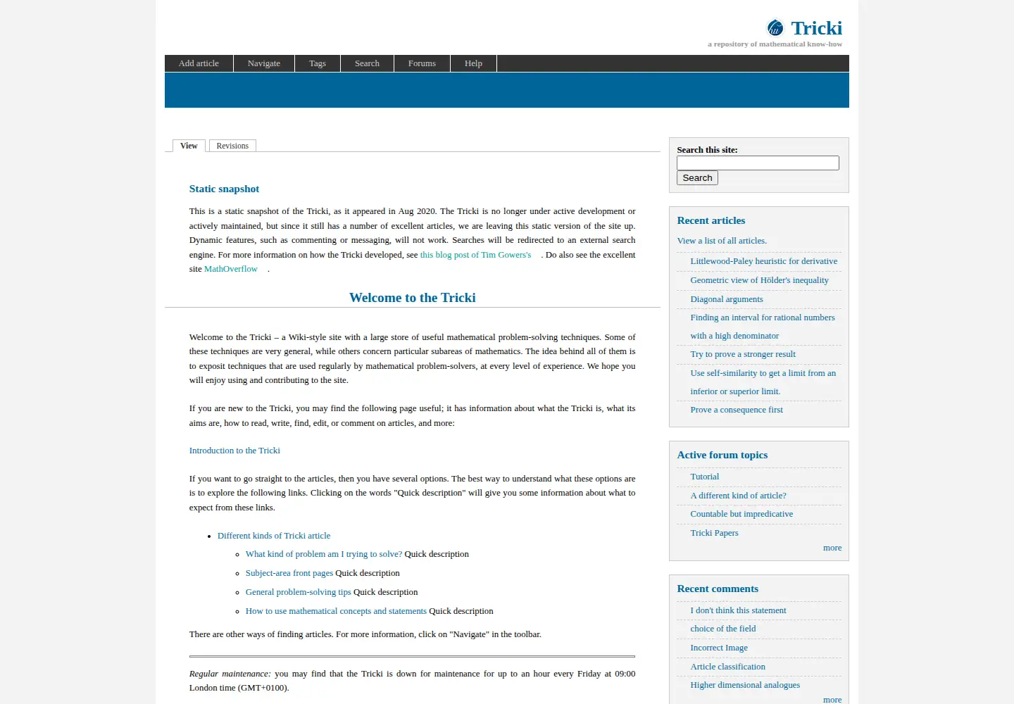 Screenshot of tricki.org