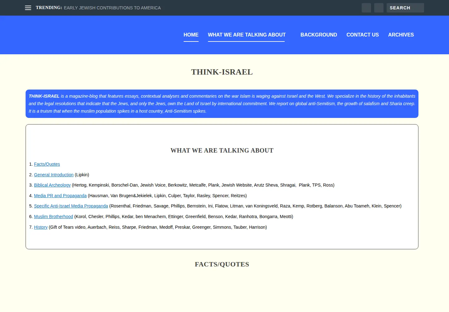 Captured homepage of think-israel.org in the current scan