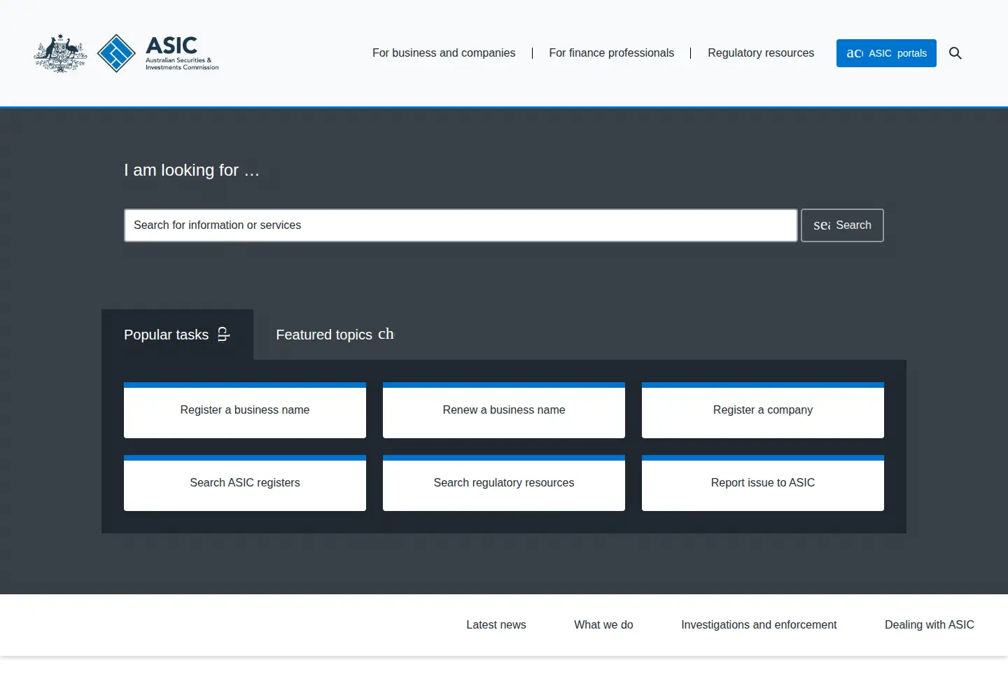 Screenshot of asic.gov.au