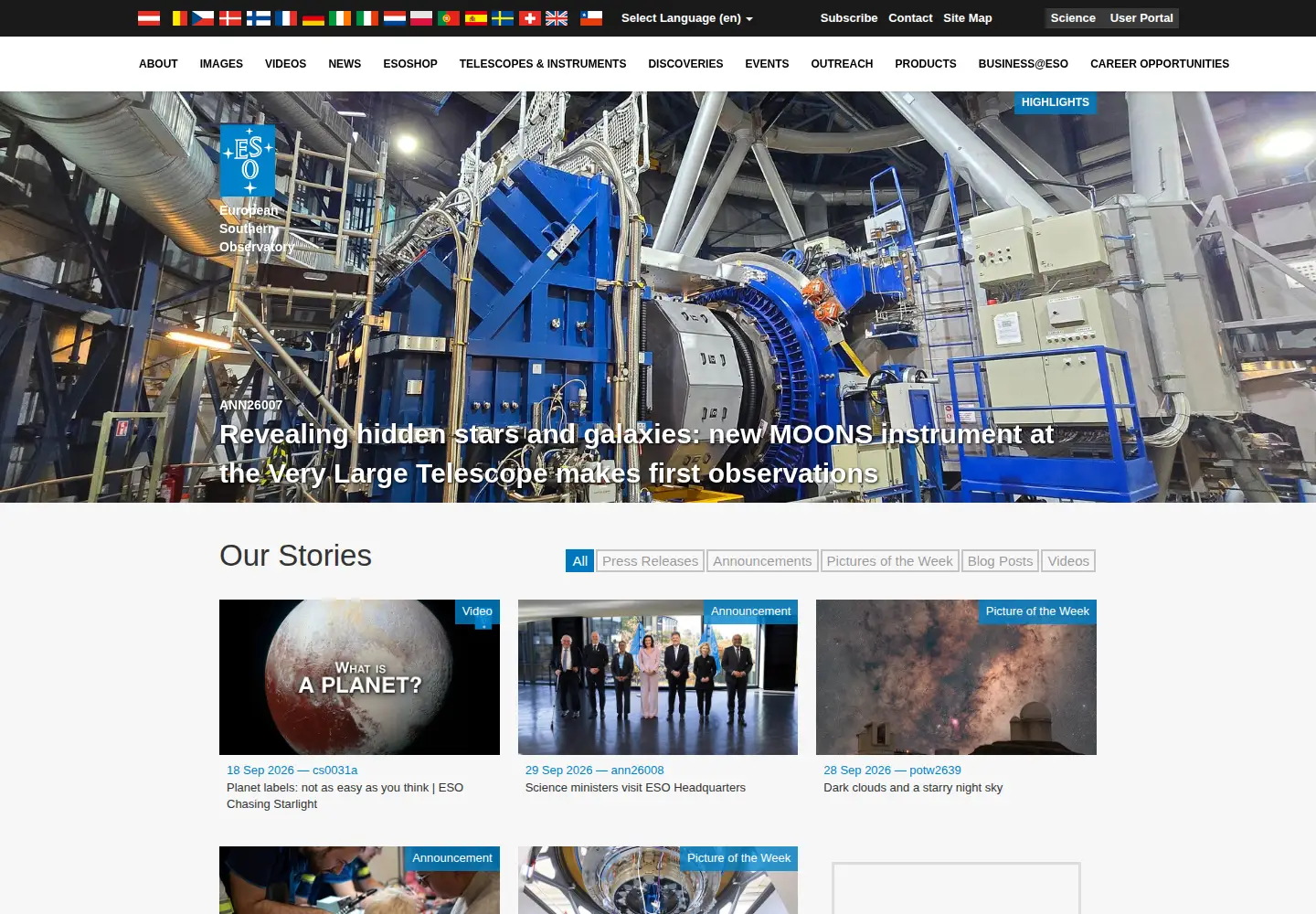 Screenshot of eso.org