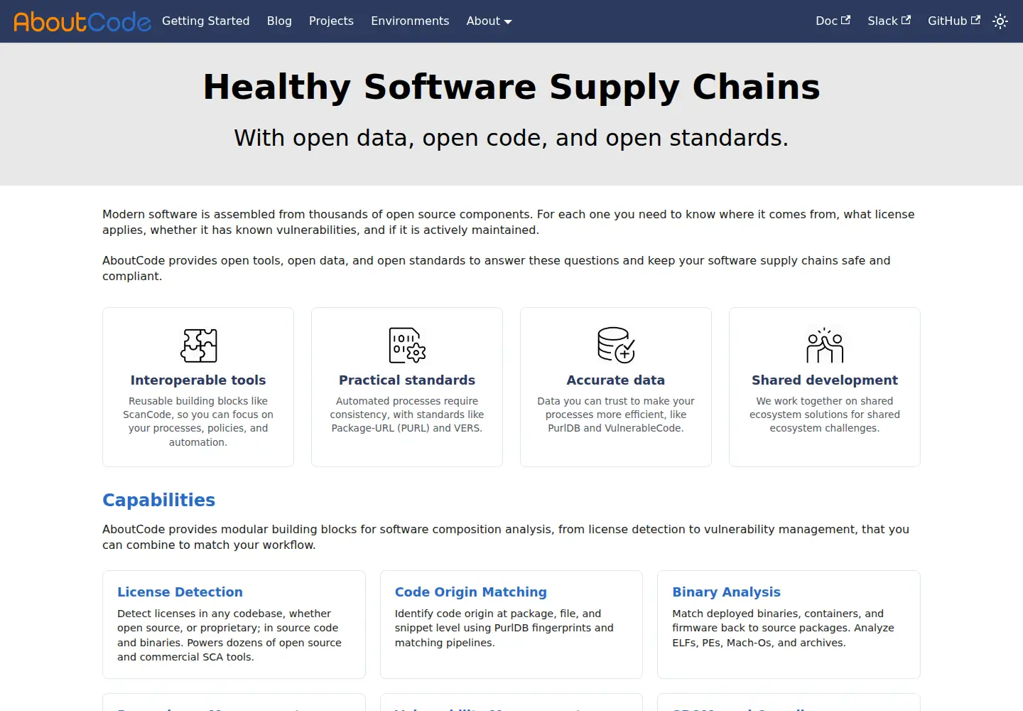 Screenshot of aboutcode.org