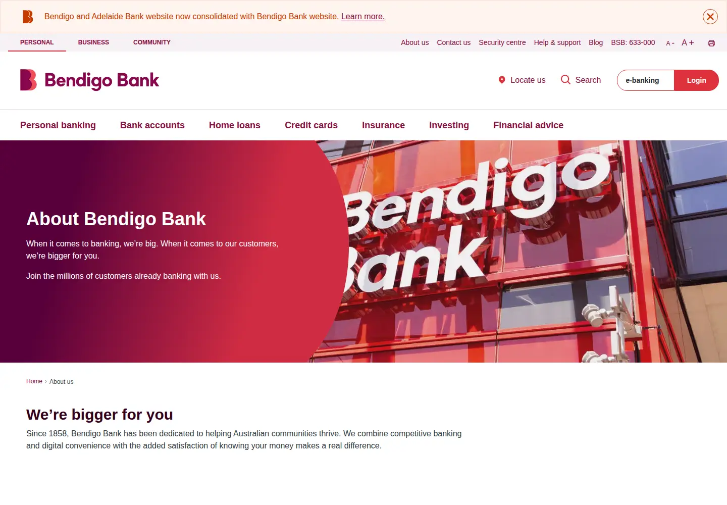 Screenshot of bendigoadelaide.com.au