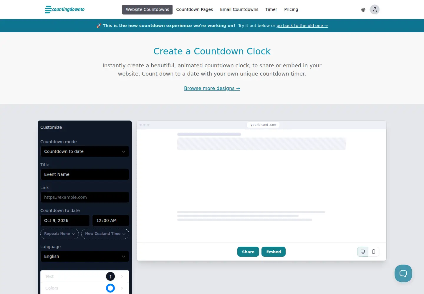 Screenshot of countingdownto.com