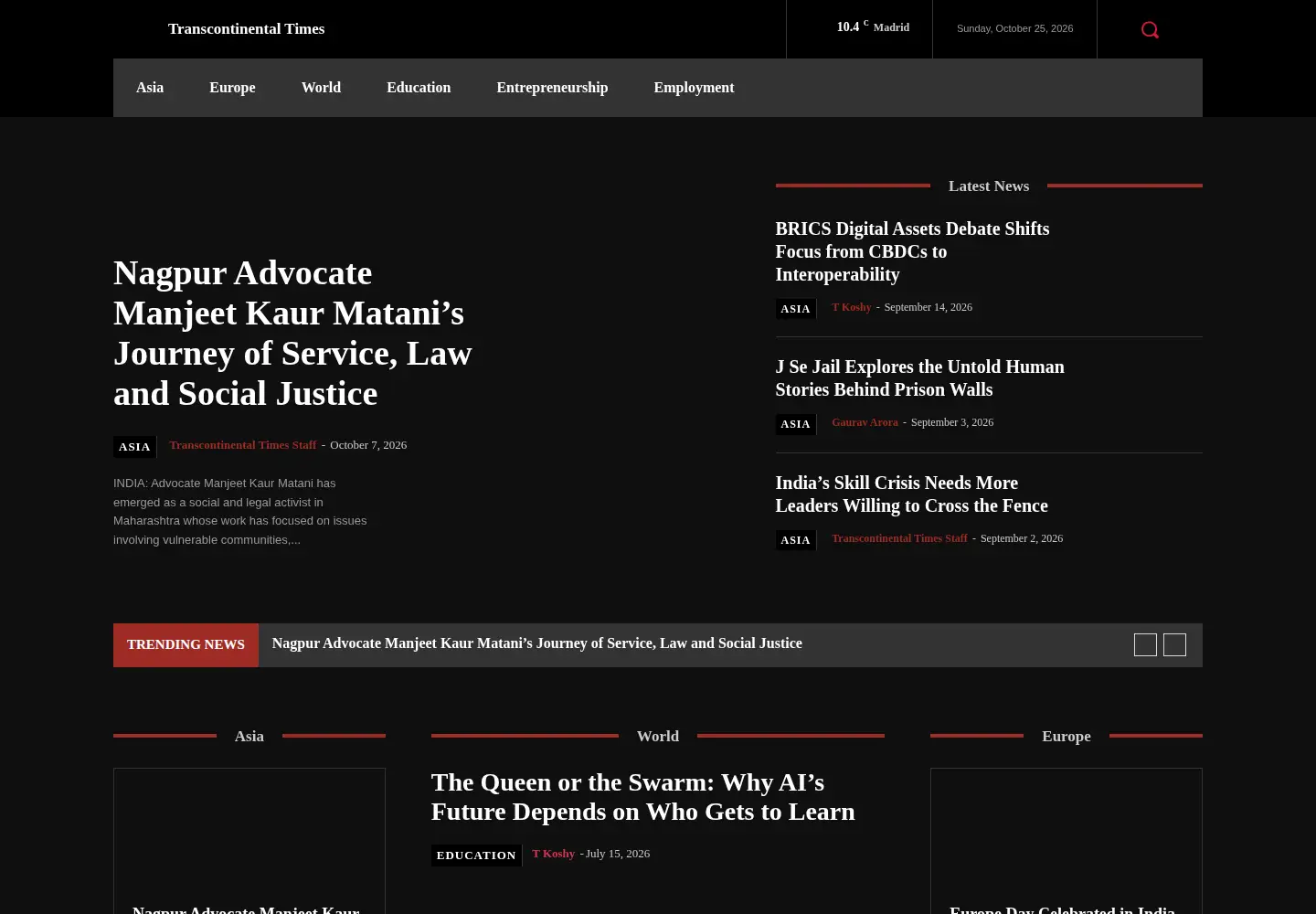 Captured homepage of transcontinentaltimes.com in the current scan