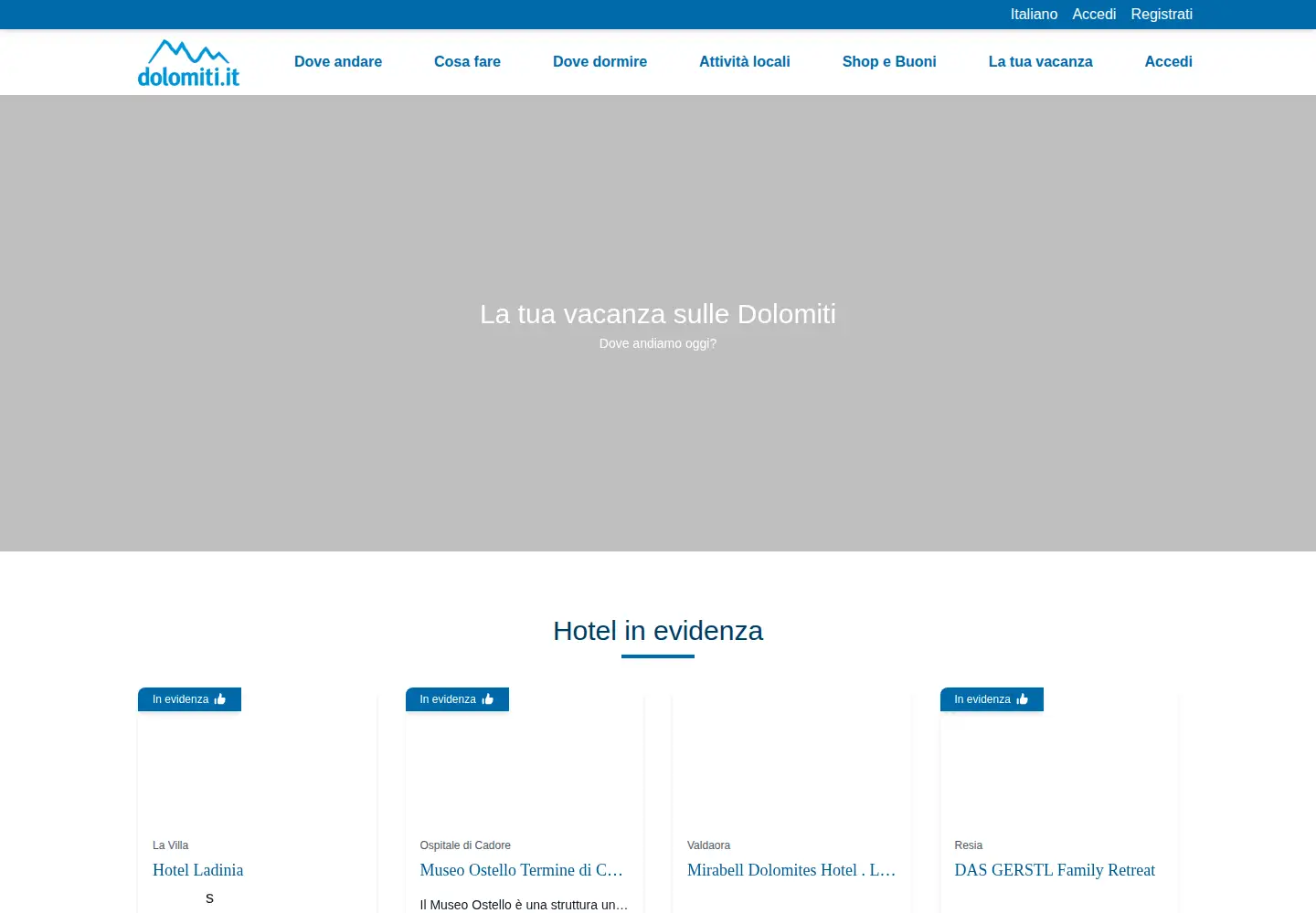Captured homepage of dolomiti.it in the current scan