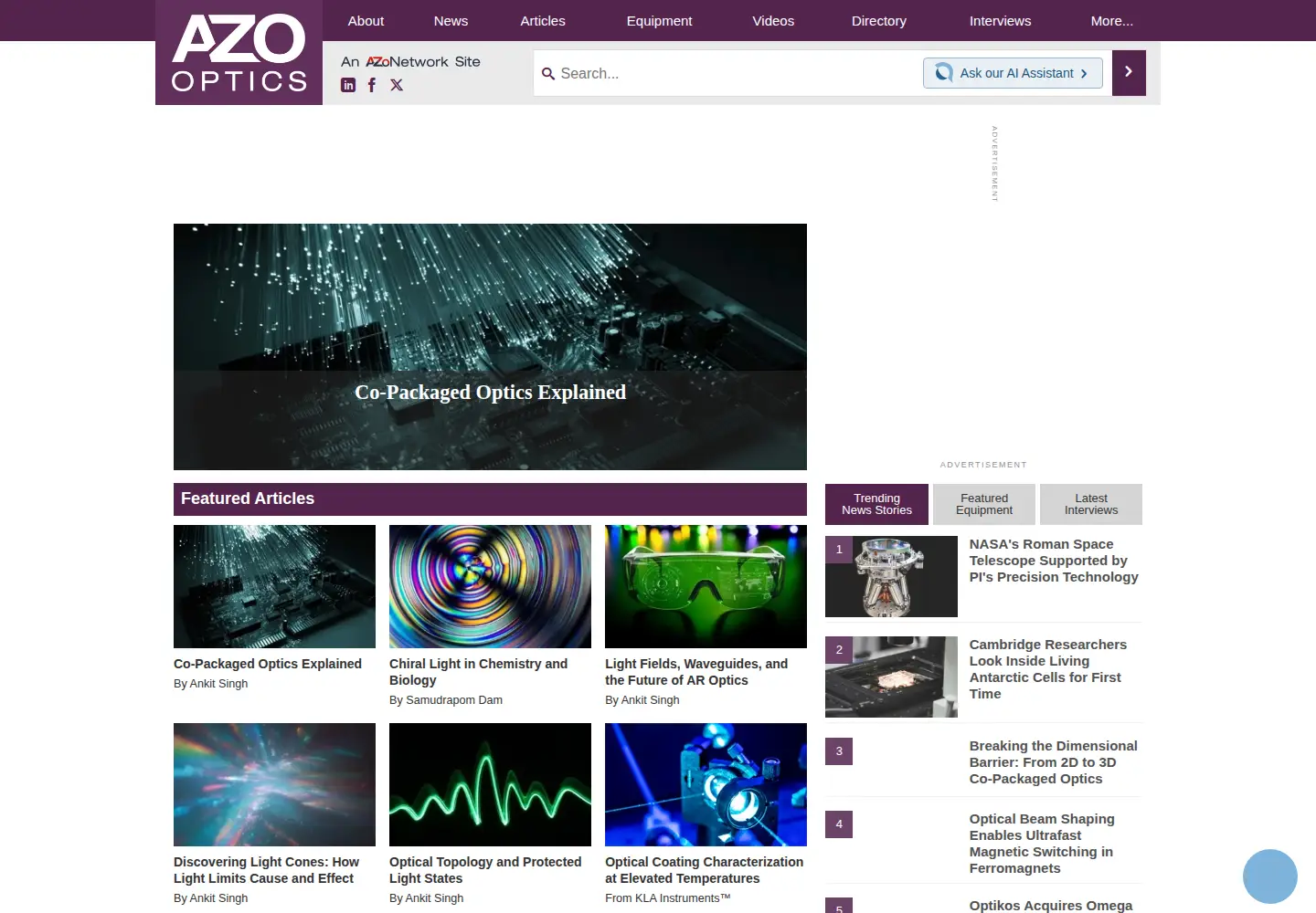 Screenshot of azooptics.com