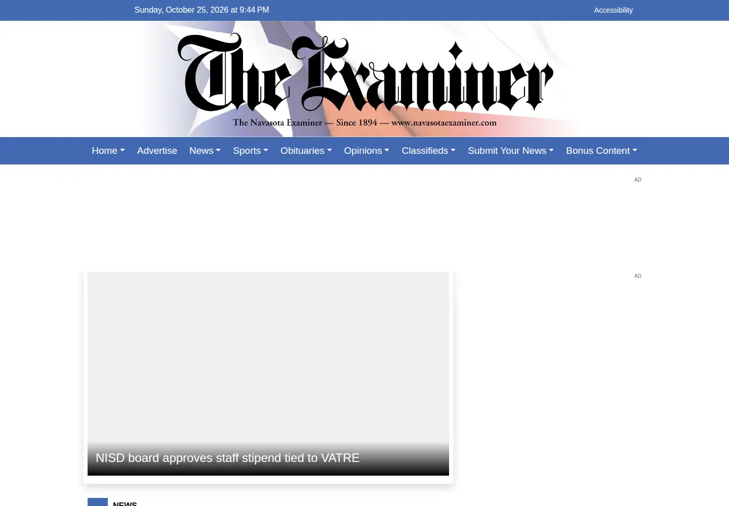 Screenshot of navasotaexaminer.com