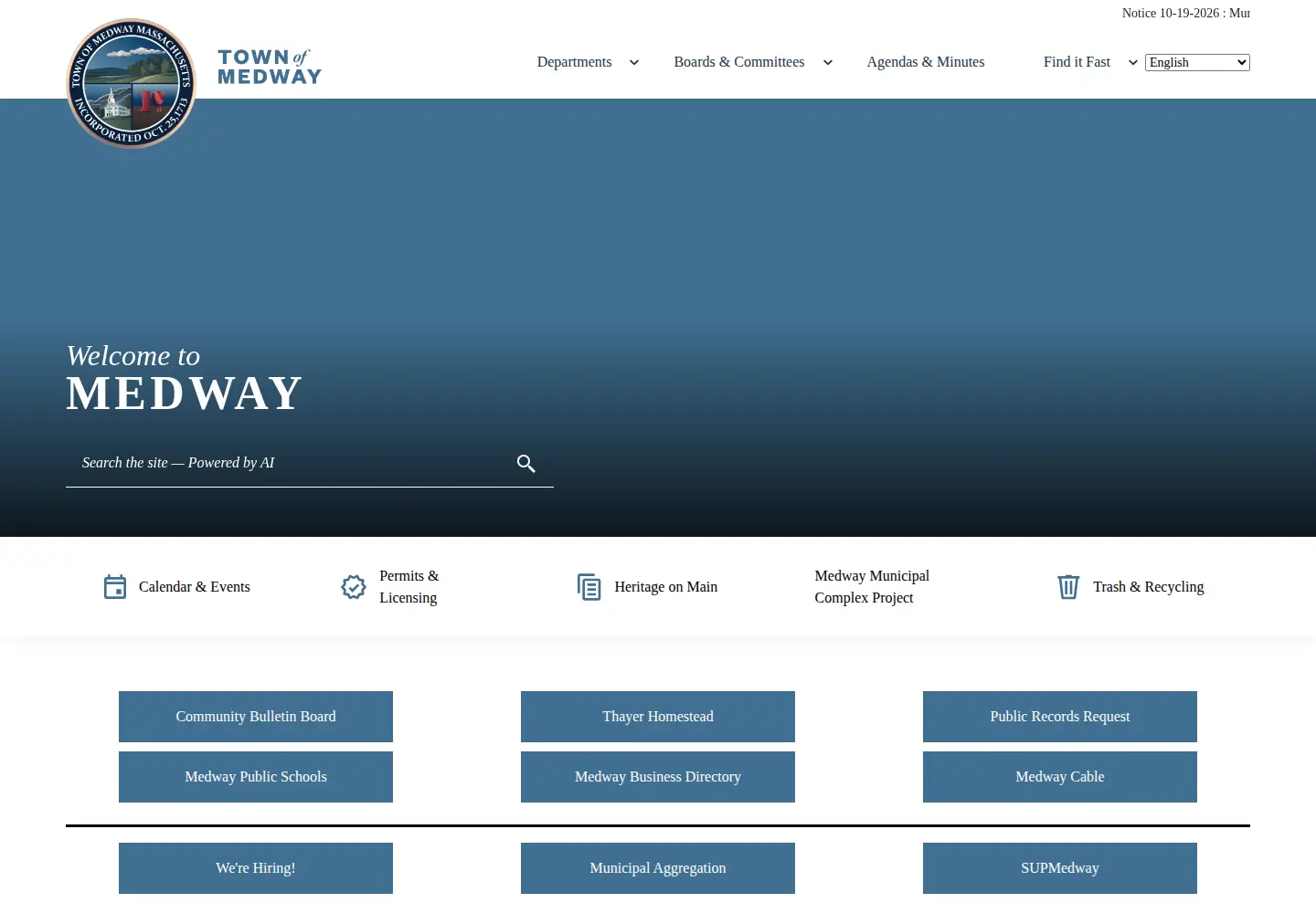 Screenshot of townofmedway.org