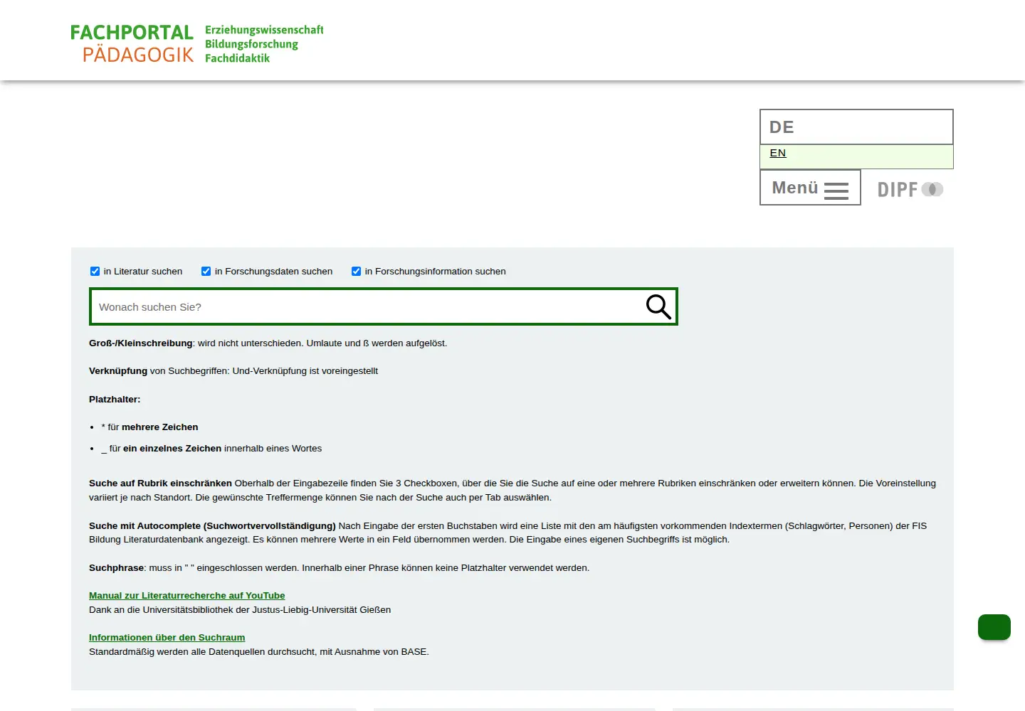 Captured homepage of fachportal-paedagogik.de in the current scan