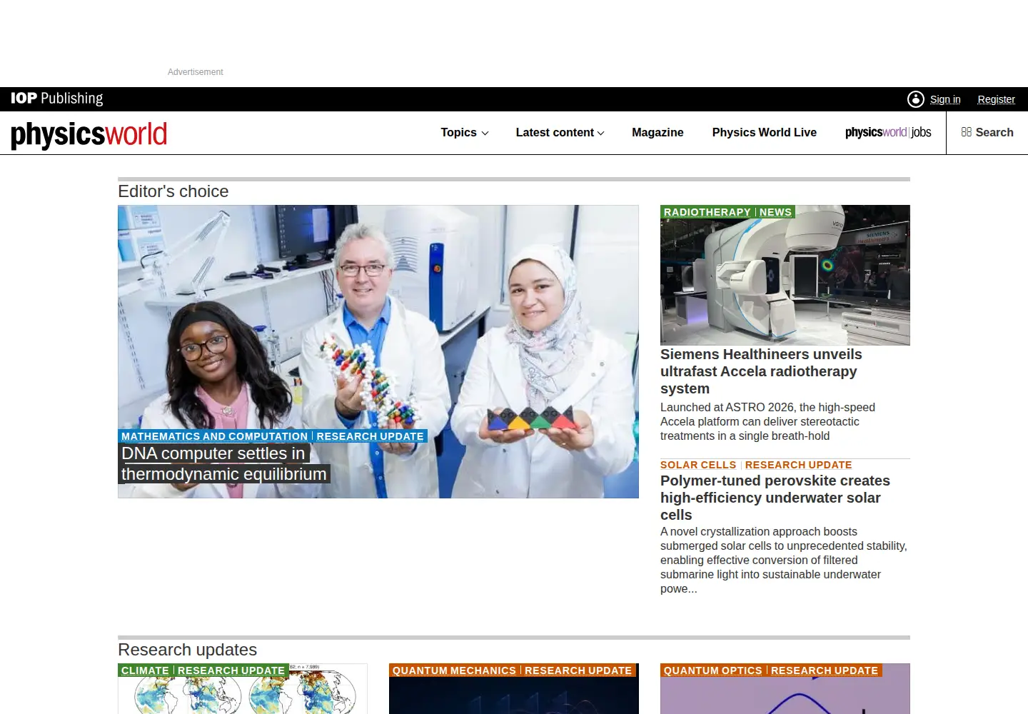 Screenshot of physicsworld.com