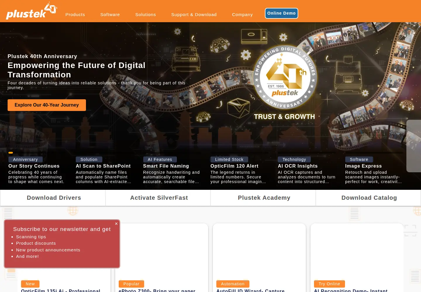 Screenshot of plustek.com