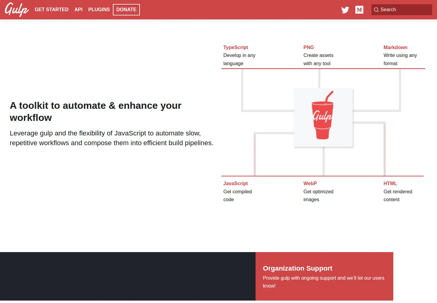 Screenshot of gulpjs.com