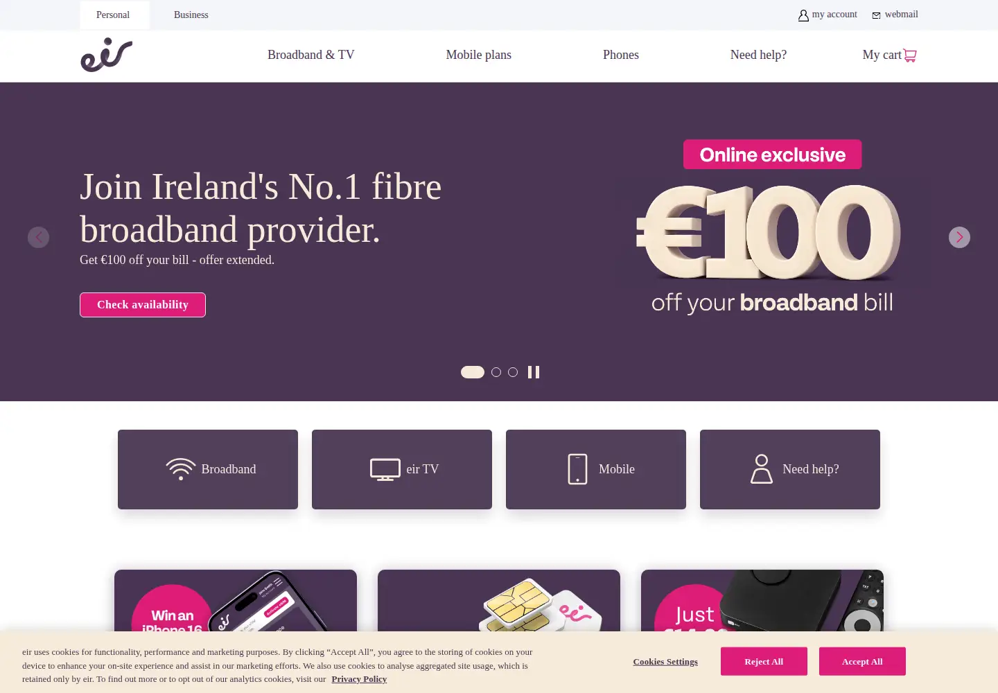Screenshot of eir.ie
