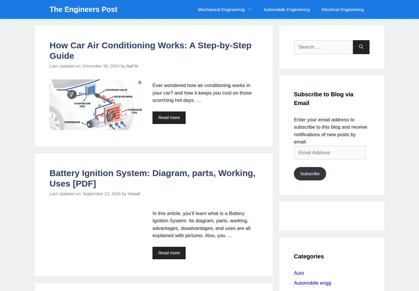 Captured homepage of theengineerspost.com in the current scan