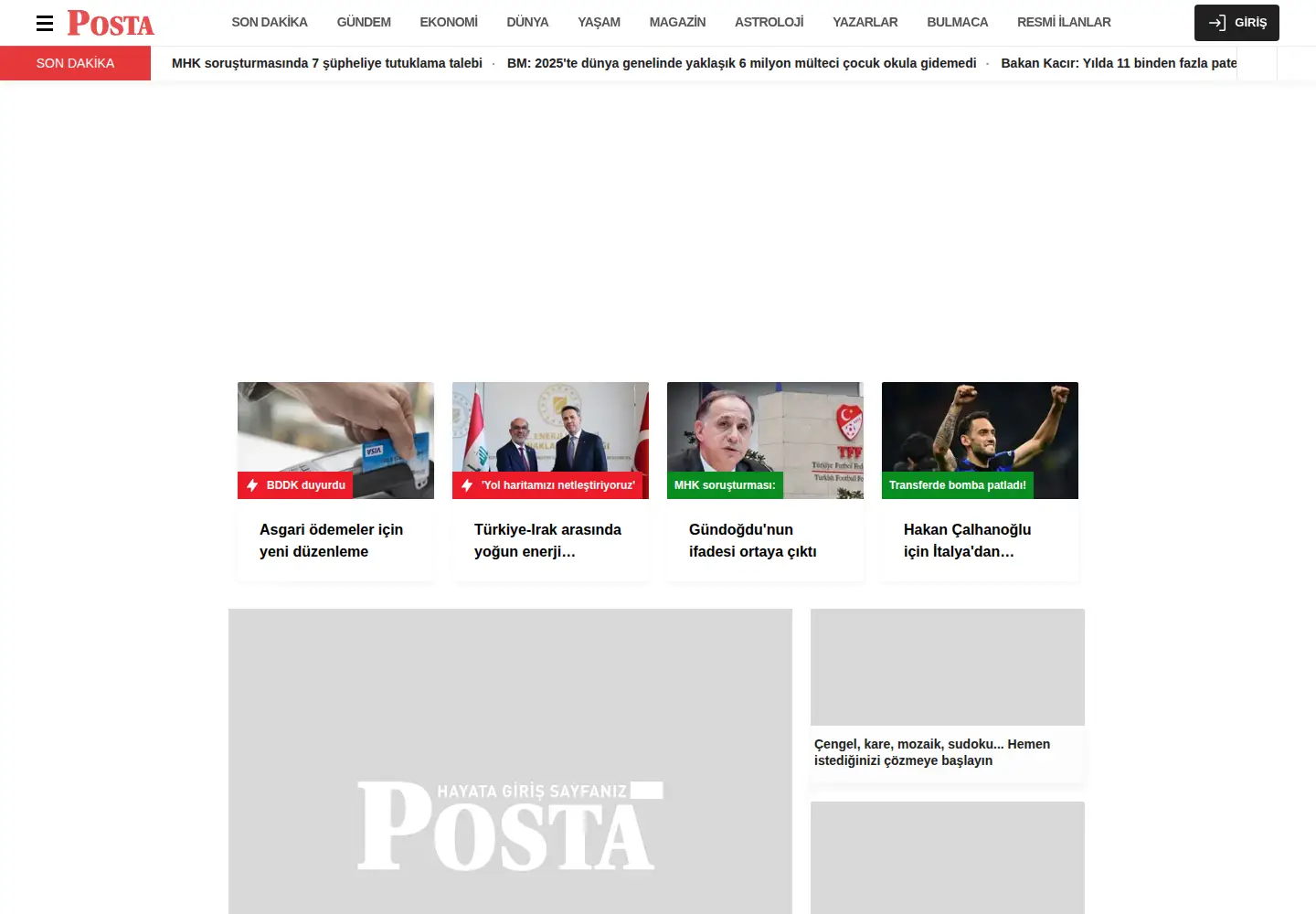 Screenshot of posta.com.tr