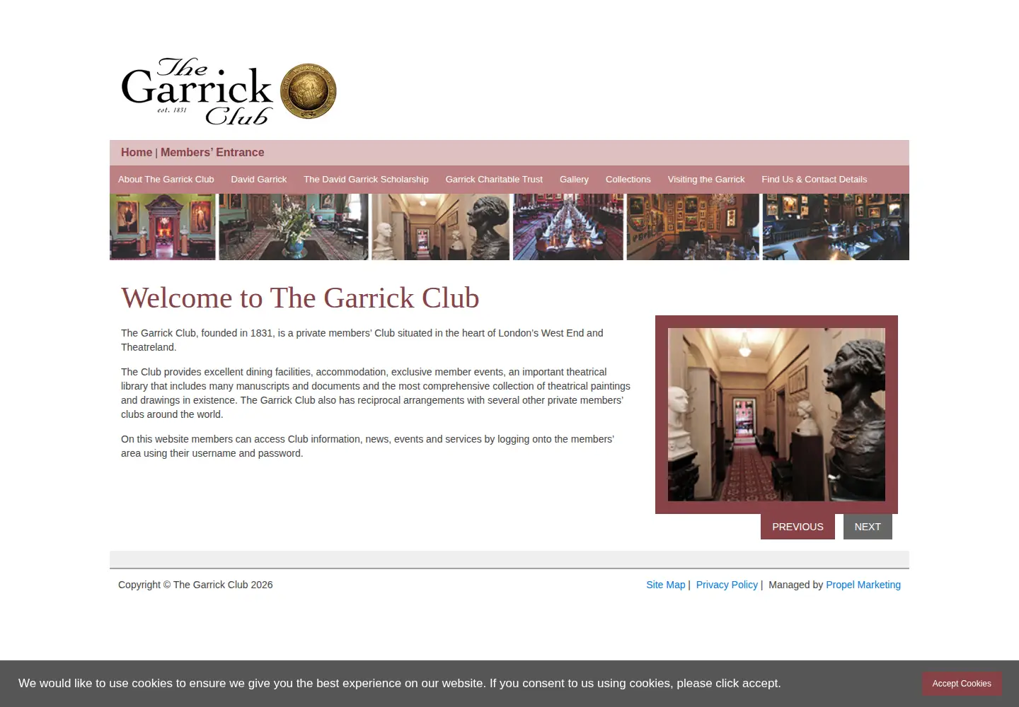 Captured homepage of garrickclub.co.uk in the current scan