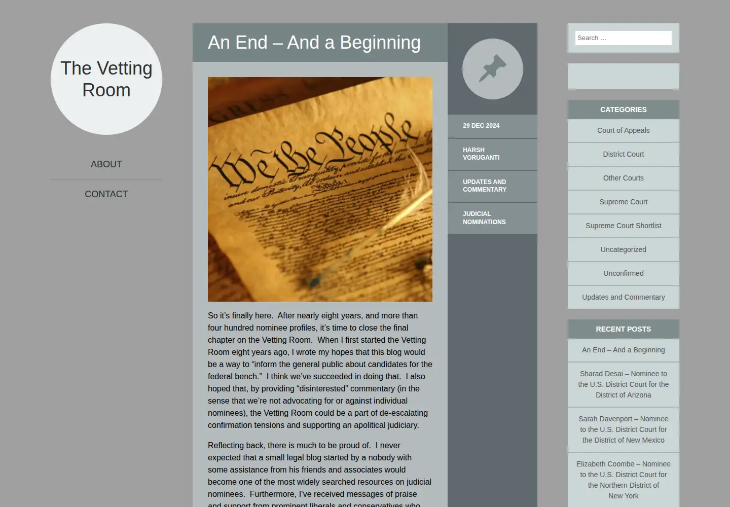 Captured homepage of vettingroom.org in the current scan