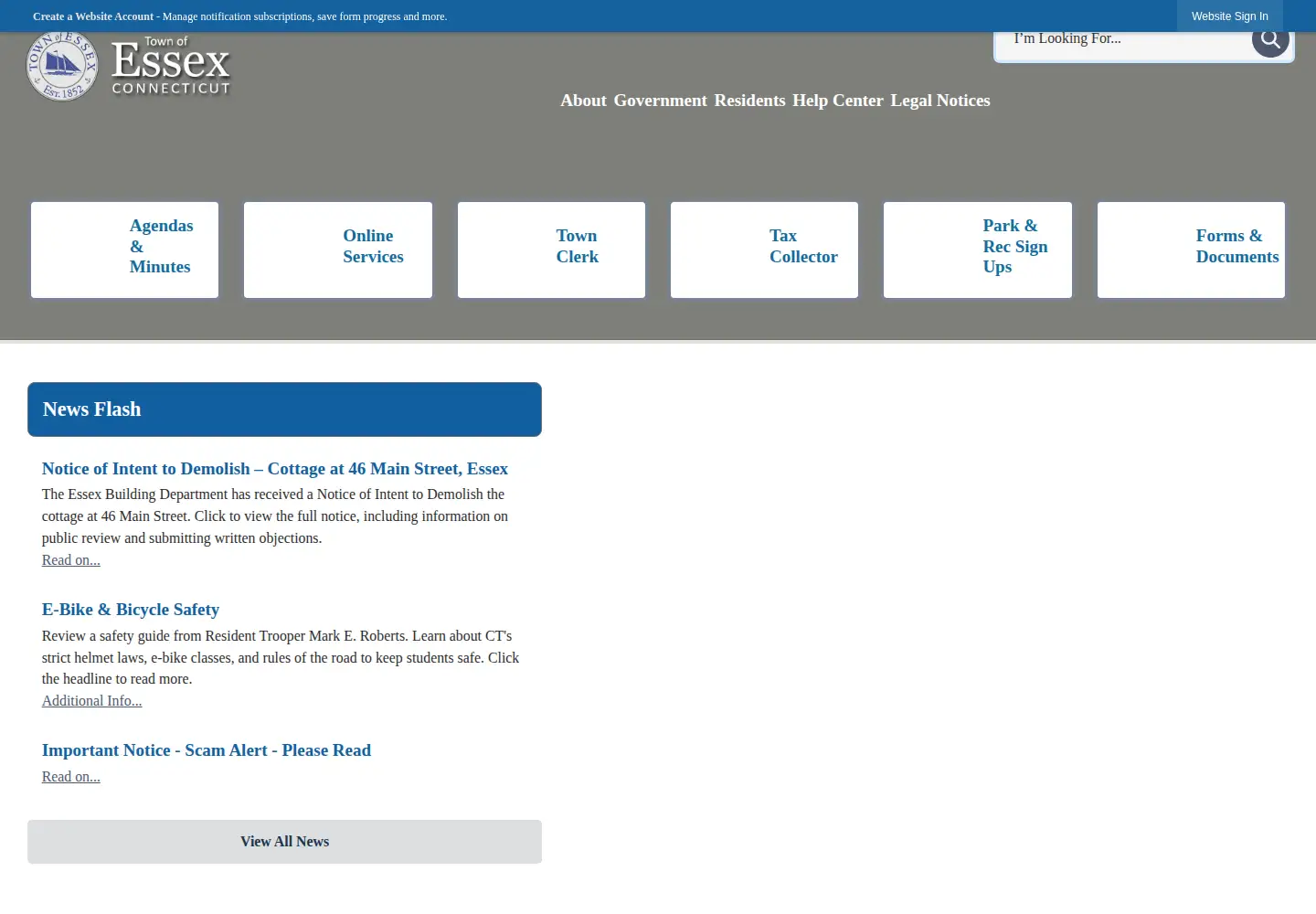 Captured homepage of essexct.gov in the current scan