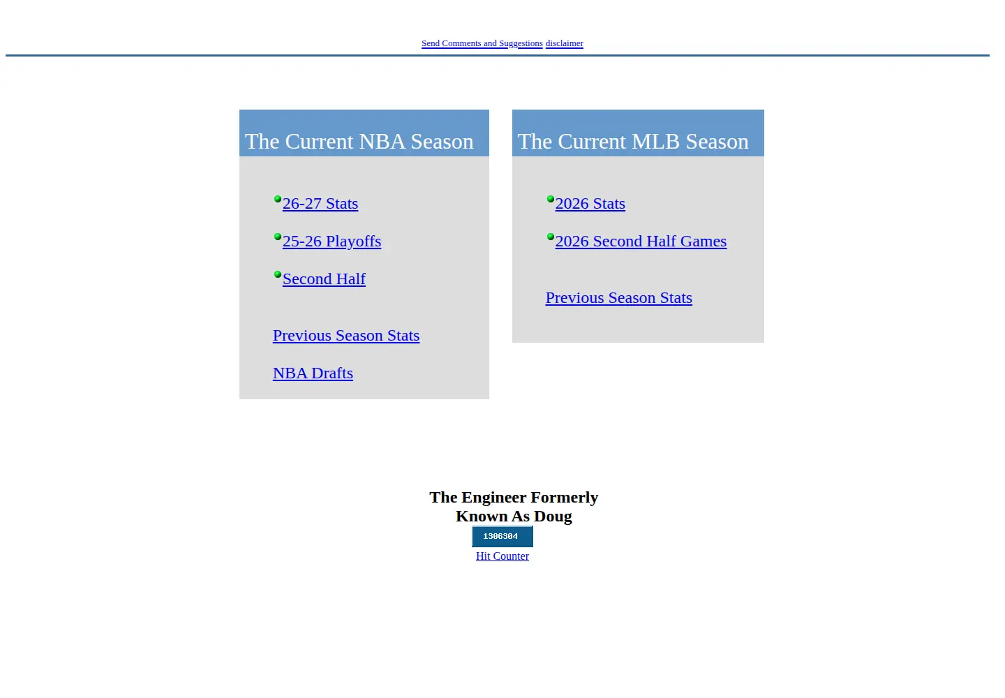 Captured homepage of dougstats.com in the current scan