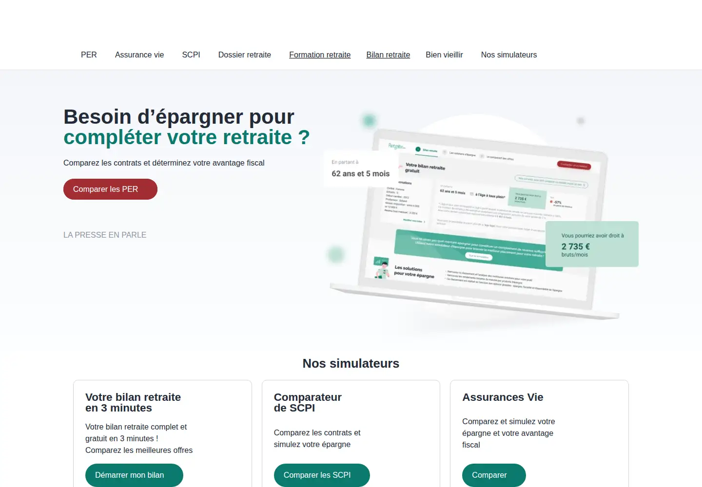 Captured homepage of retraite.com in the current scan