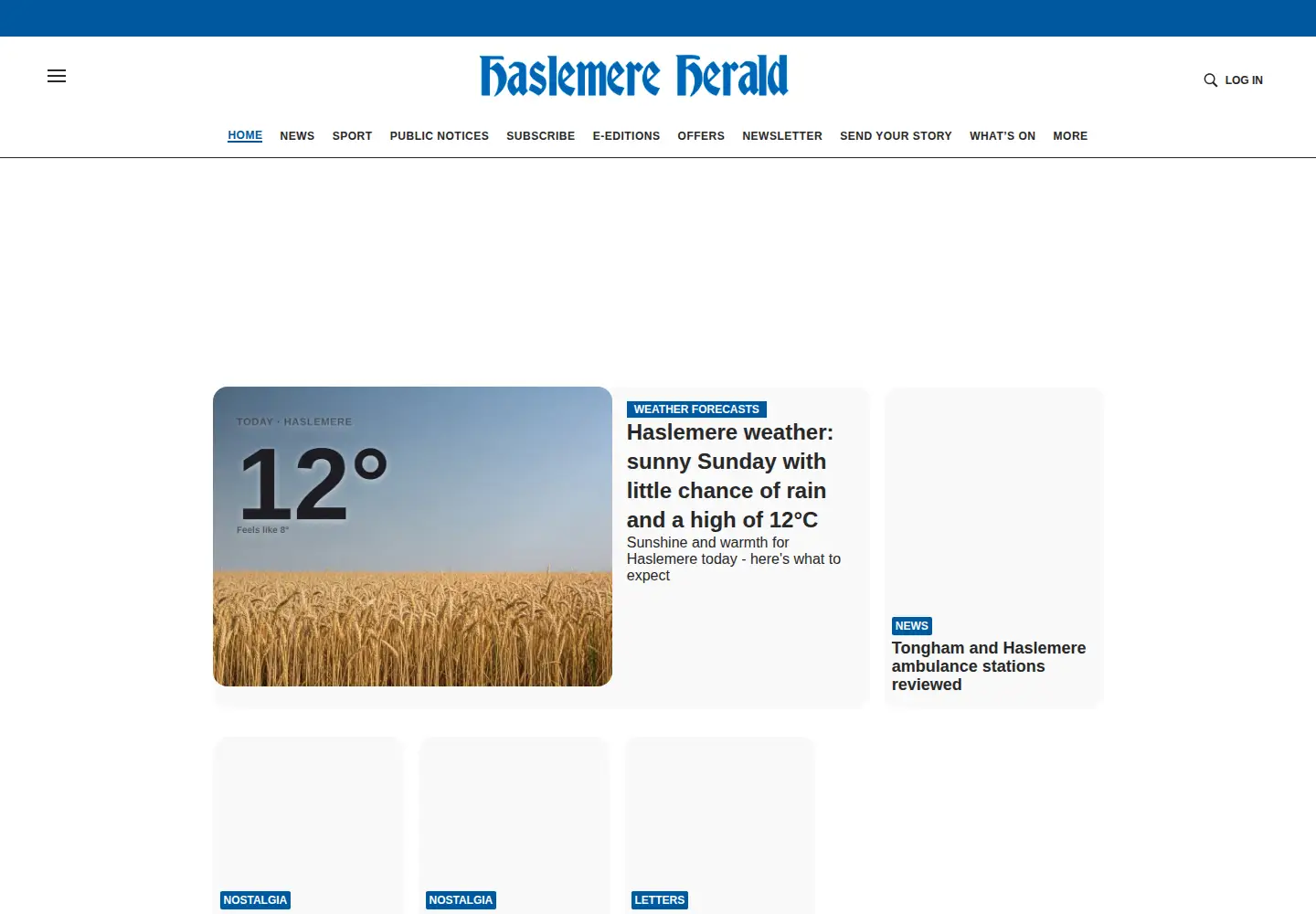 Captured homepage of haslemereherald.com in the current scan
