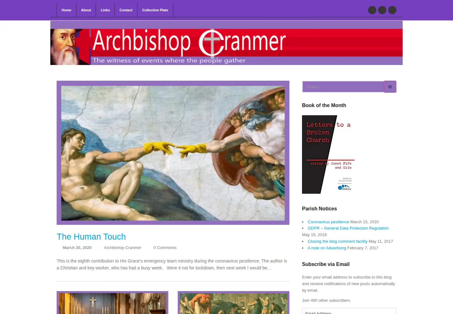 Captured homepage of archbishopcranmer.com in the current scan