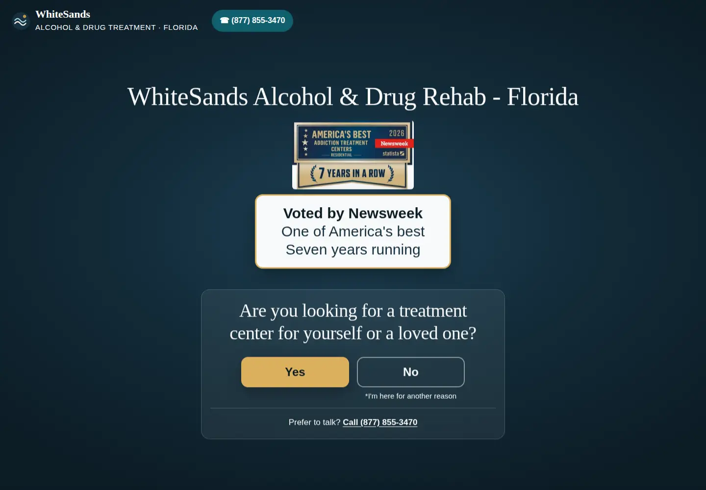 Screenshot of whitesandstreatment.com