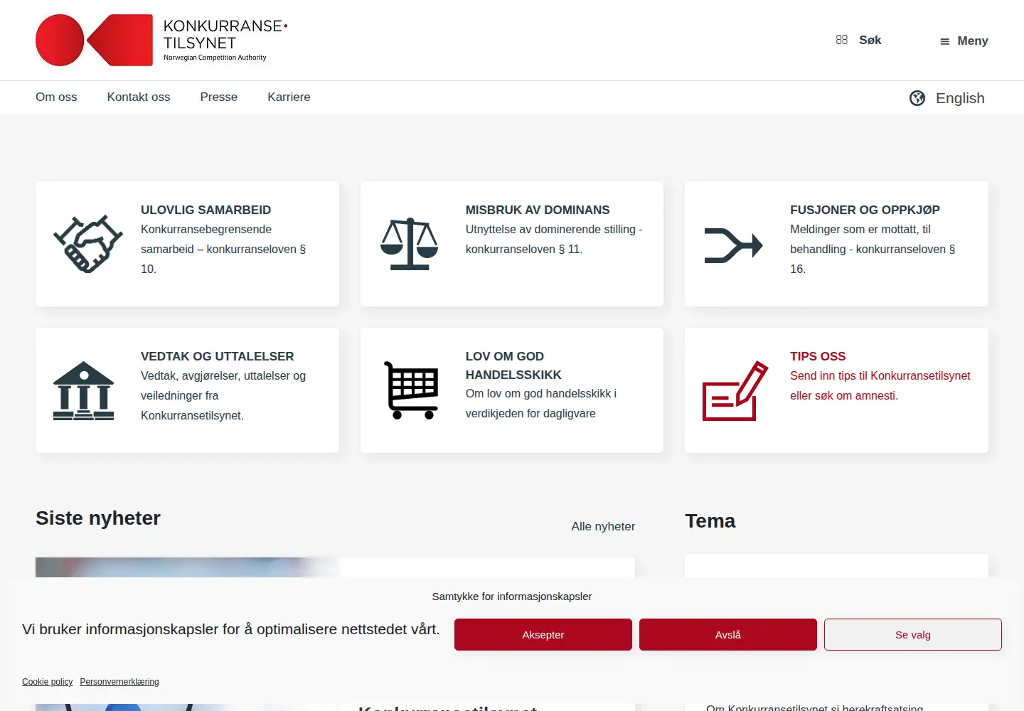 Screenshot of konkurransetilsynet.no