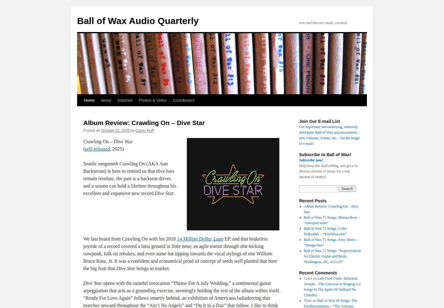 Captured homepage of ballofwax.org in the current scan