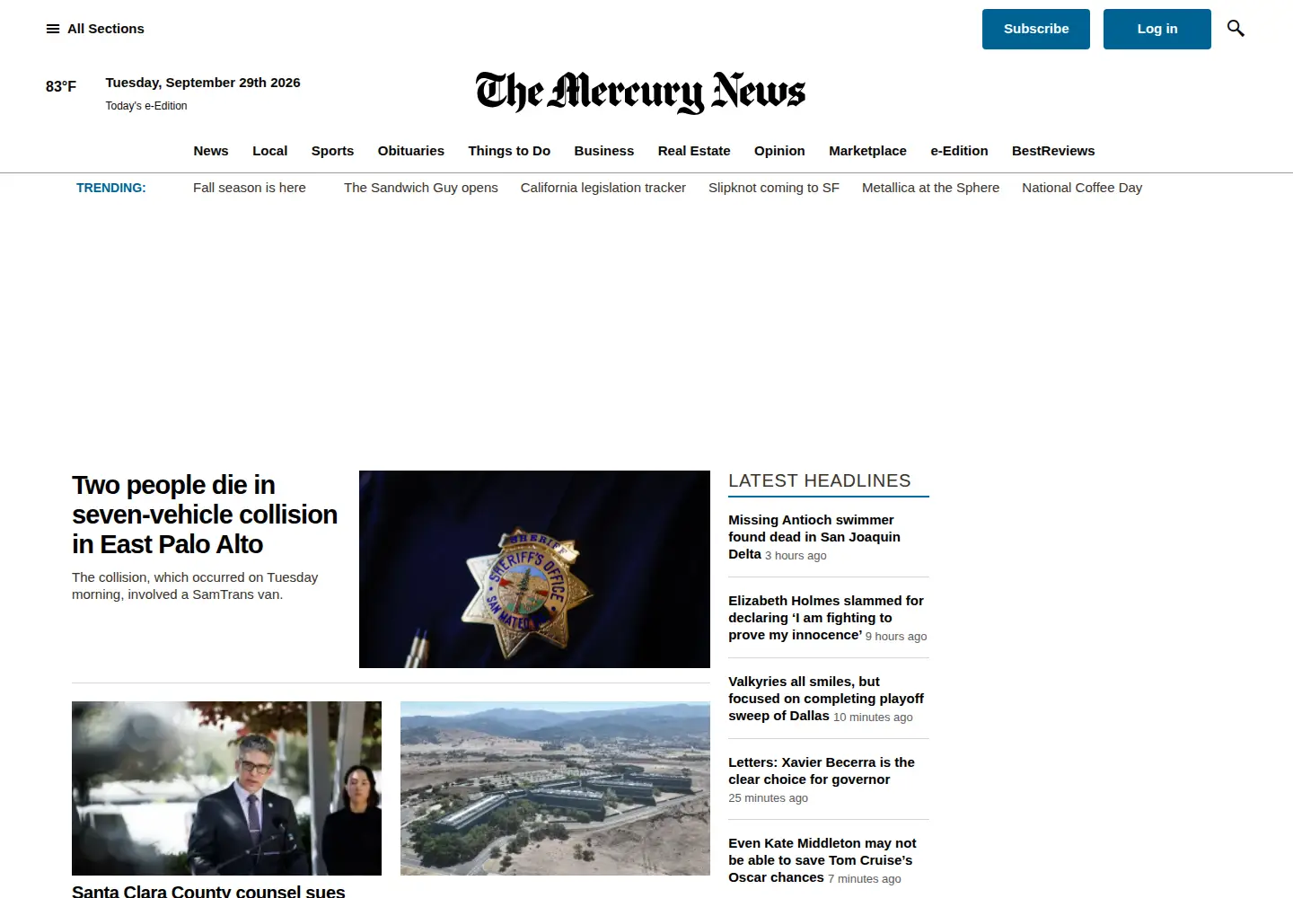 Screenshot of mercurynews.com