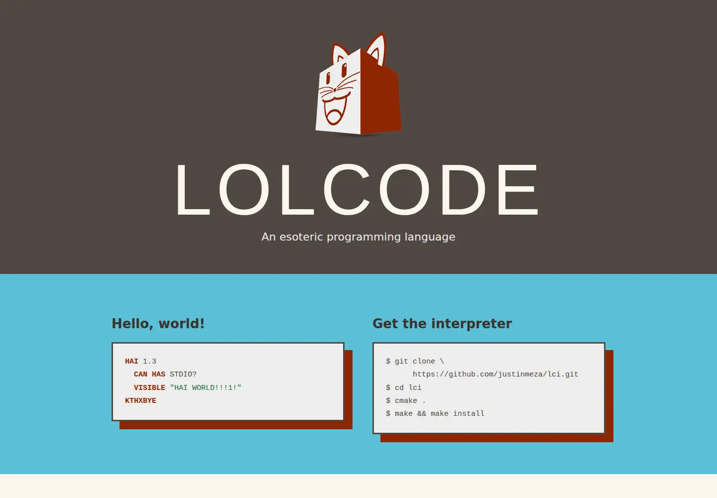 Screenshot of lolcode.org