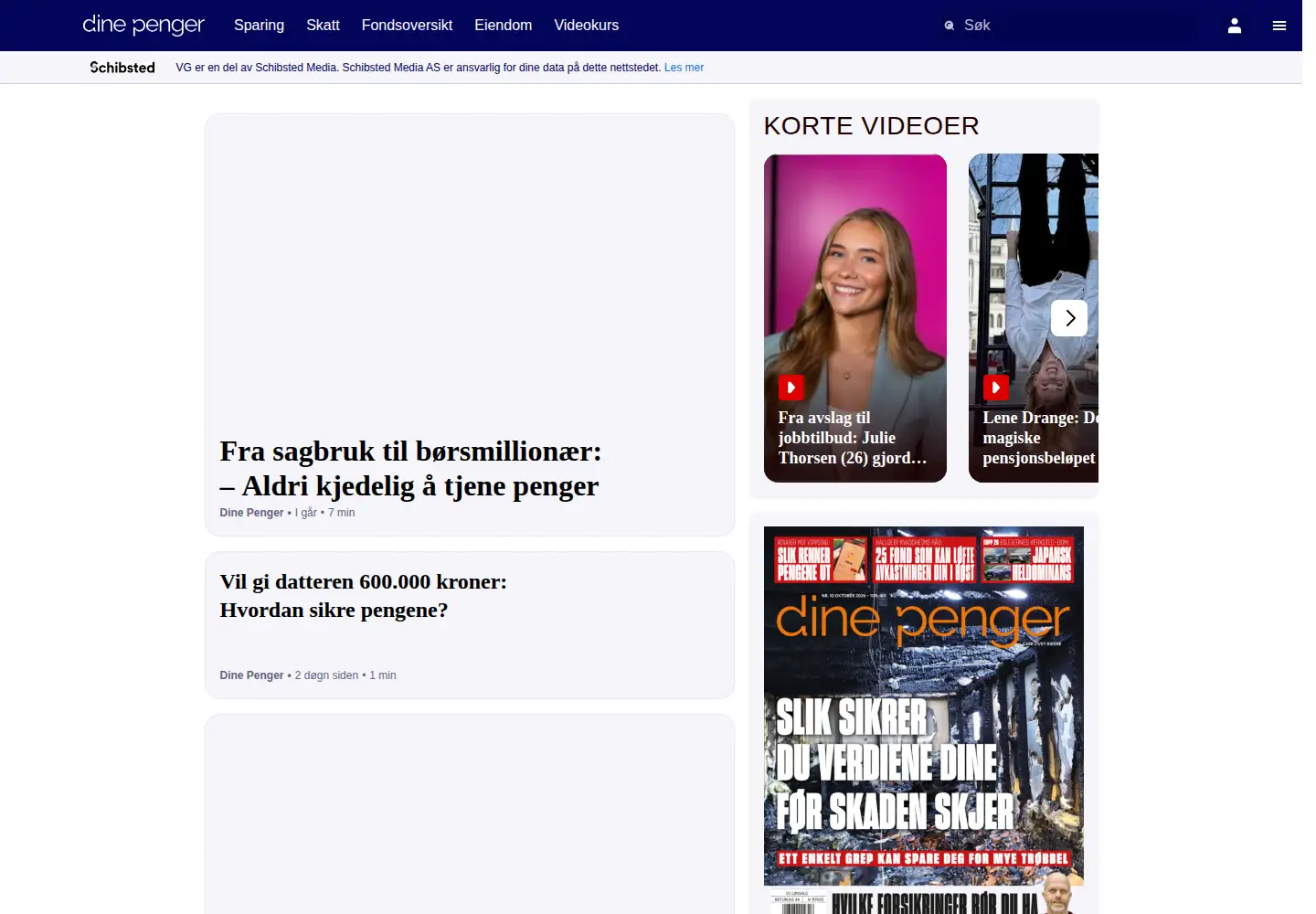 Captured homepage of dinepenger.no in the current scan