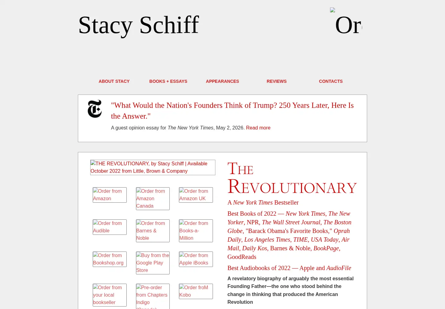 Captured homepage of stacyschiff.com in the current scan