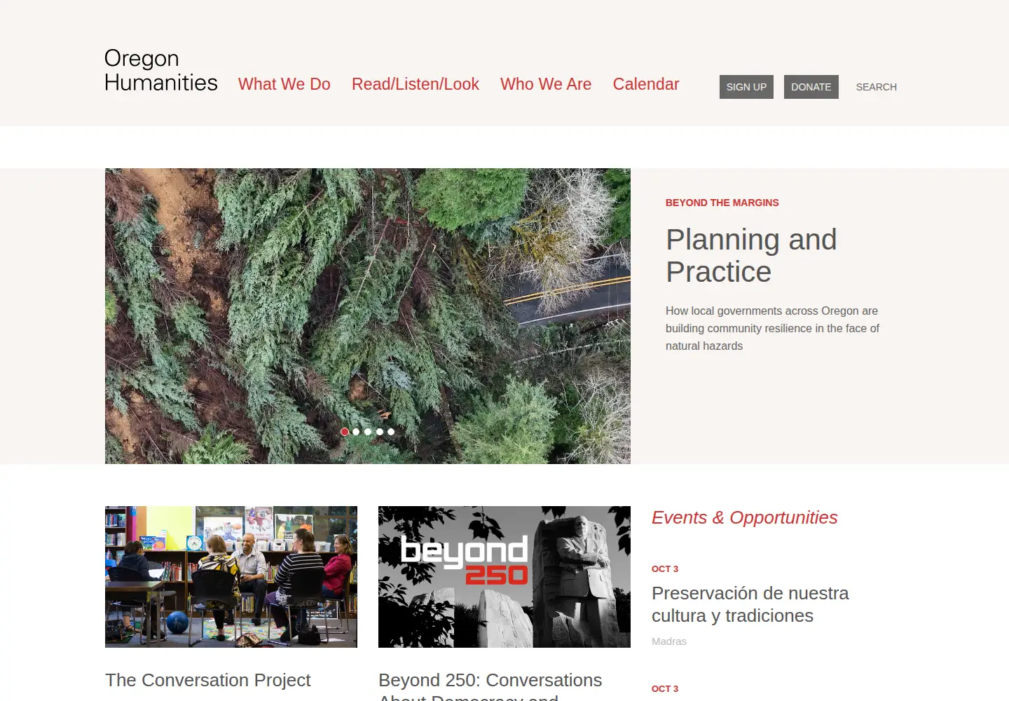 Captured homepage of oregonhumanities.org in the current scan