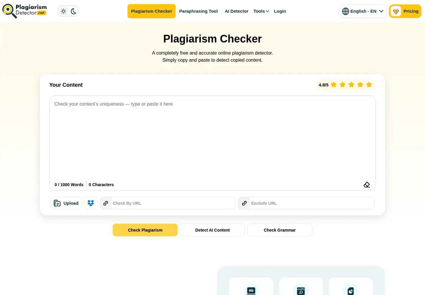 Screenshot of plagiarismdetector.net