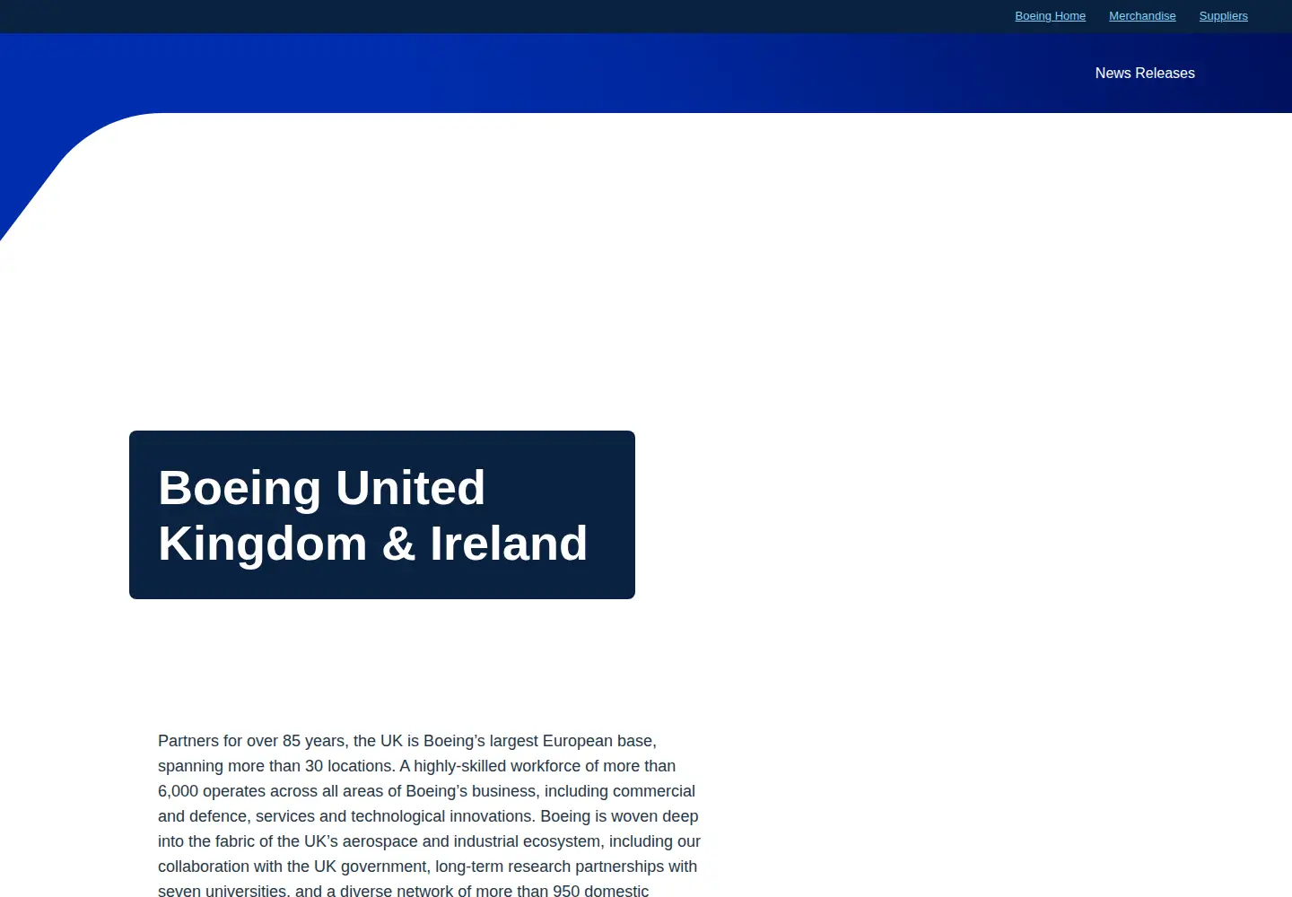 Captured homepage of boeing.co.uk in the current scan